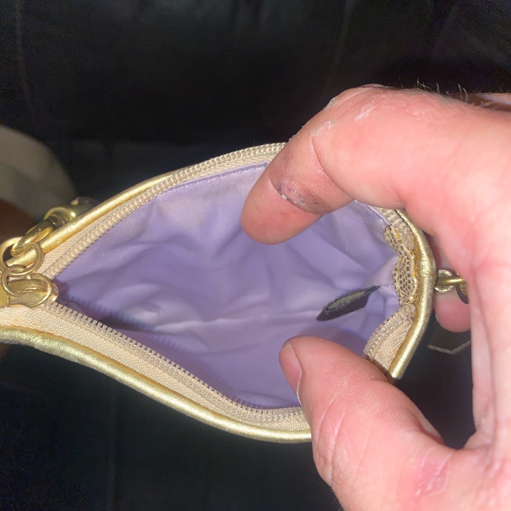 Coach Gold Wristlet with Lavender Interior